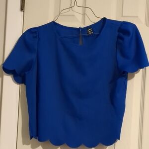 SHEIN Royal Blue Scallop Hem Blouse